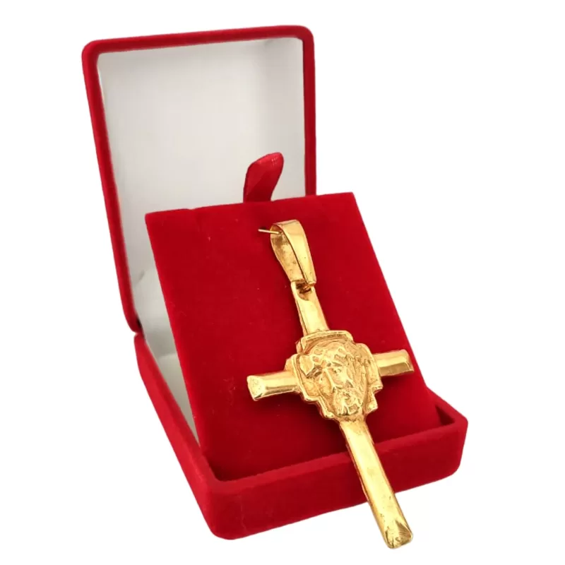 Pingente de Moeda Antiga: Cruz com Rosto de Cristo