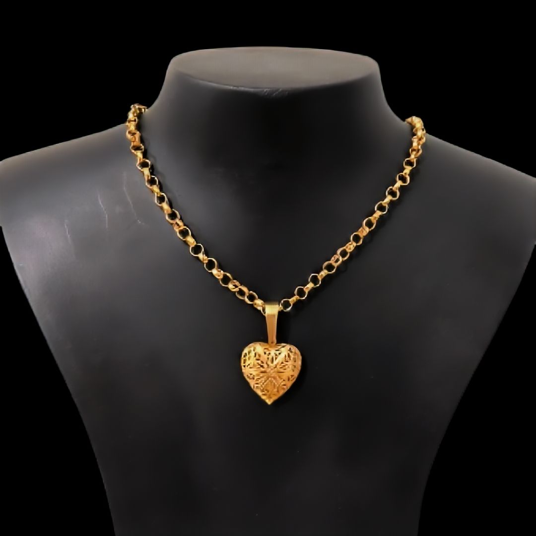 Conjunto de Moeda Antiga Feminino: Elo PortuguÊs 4 Mm + CoraÇÃo RelicÁrio 1 Conjunto de Moeda Antiga Feminino: Elo PortuguÊs 4 Mm + CoraÇÃo RelicÁrio